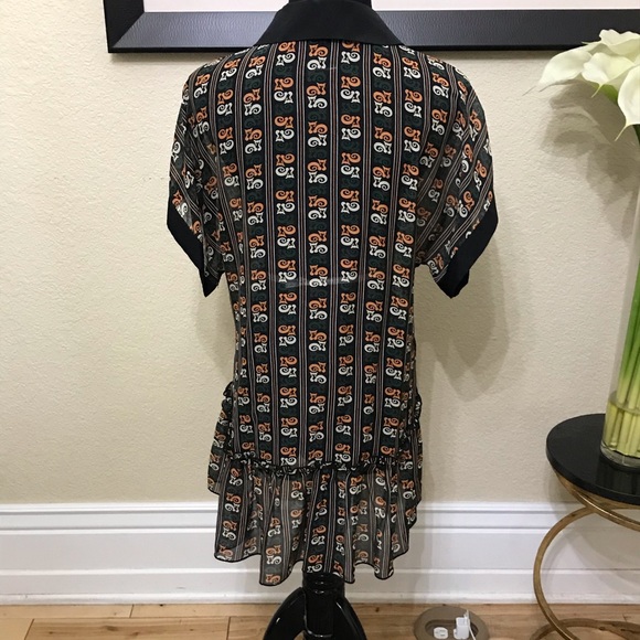 Worn Once - Anna Sui Cat Ruffle-Hem Silk Blouse - Picture 3 of 5